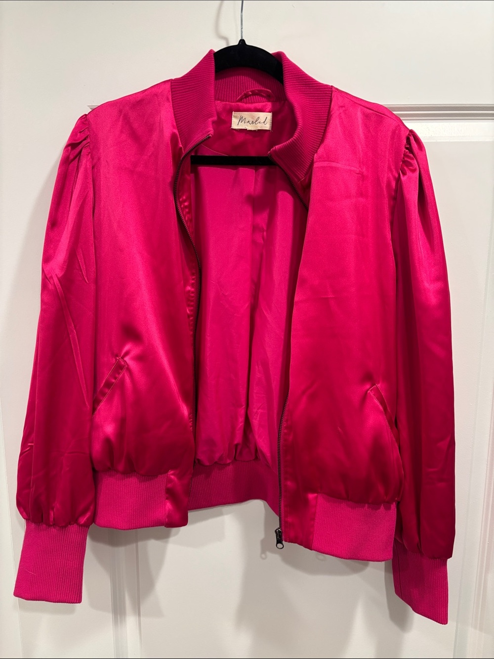 Marled Hot Pink Satin Bomber Jacket